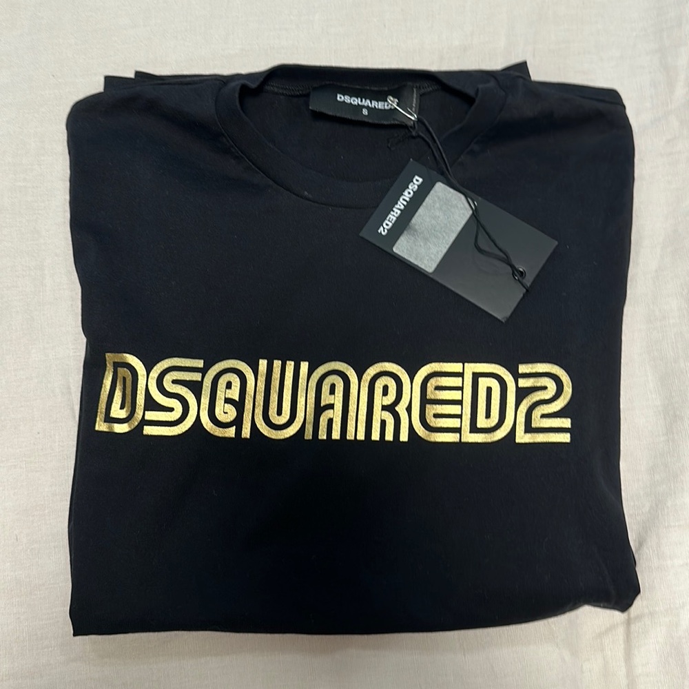 NWT DSQUADED2 T-Shirt - Size S - Black With Gold Letters